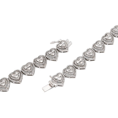 925 Sterling Silver 6CTW Natural Diamond Heart Shape Tennis Necklace 32.9g Chain - Elite Jewelers - Necklaces & Chains