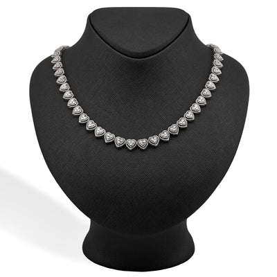 925 Sterling Silver 6CTW Natural Diamond Heart Shape Tennis Necklace 32.9g Chain - Elite Jewelers - Necklaces & Chains