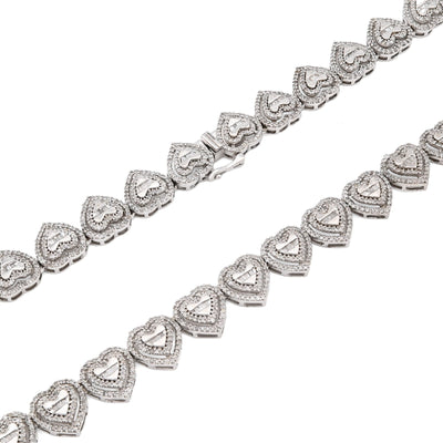 925 Sterling Silver 6CTW Natural Diamond Heart Shape Tennis Necklace 32.9g Chain - Elite Jewelers - Necklaces & Chains