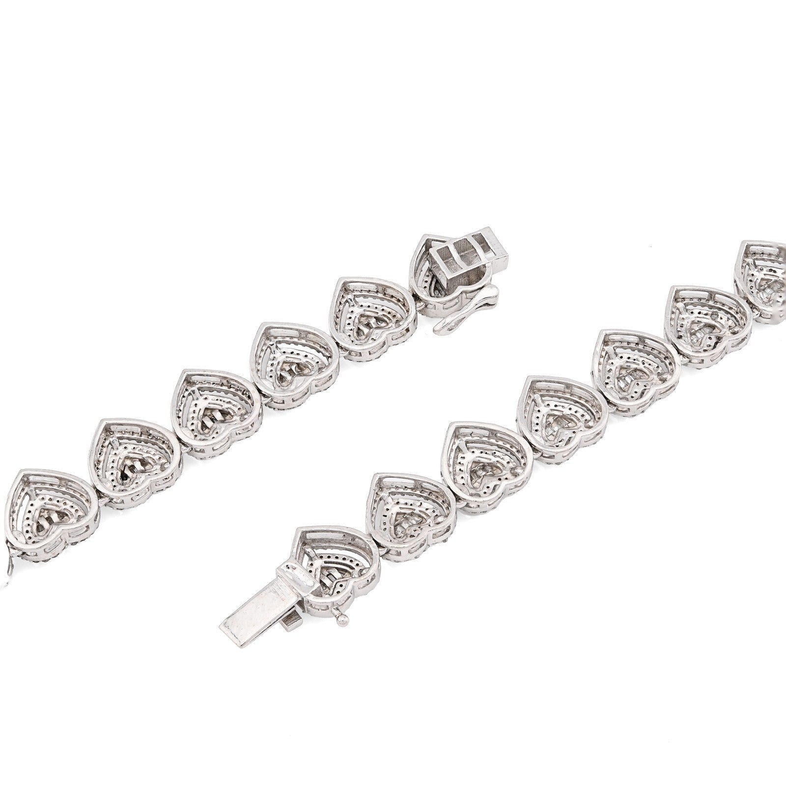 925 Sterling Silver 6CTW Natural Diamond Heart Shape Tennis Necklace 32.9g Chain - Elite Jewelers - Necklaces & Chains