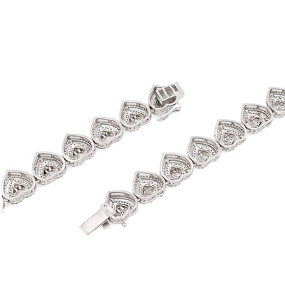 925 Sterling Silver 6CTW Natural Diamond Heart Shape Tennis Necklace 32.9g Chain - Elite Jewelers - Necklaces & Chains
