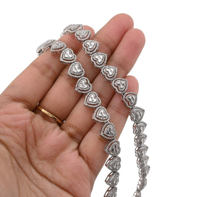 925 Sterling Silver 6CTW Natural Diamond Heart Shape Tennis Necklace 32.9g Chain - Elite Jewelers - Necklaces & Chains