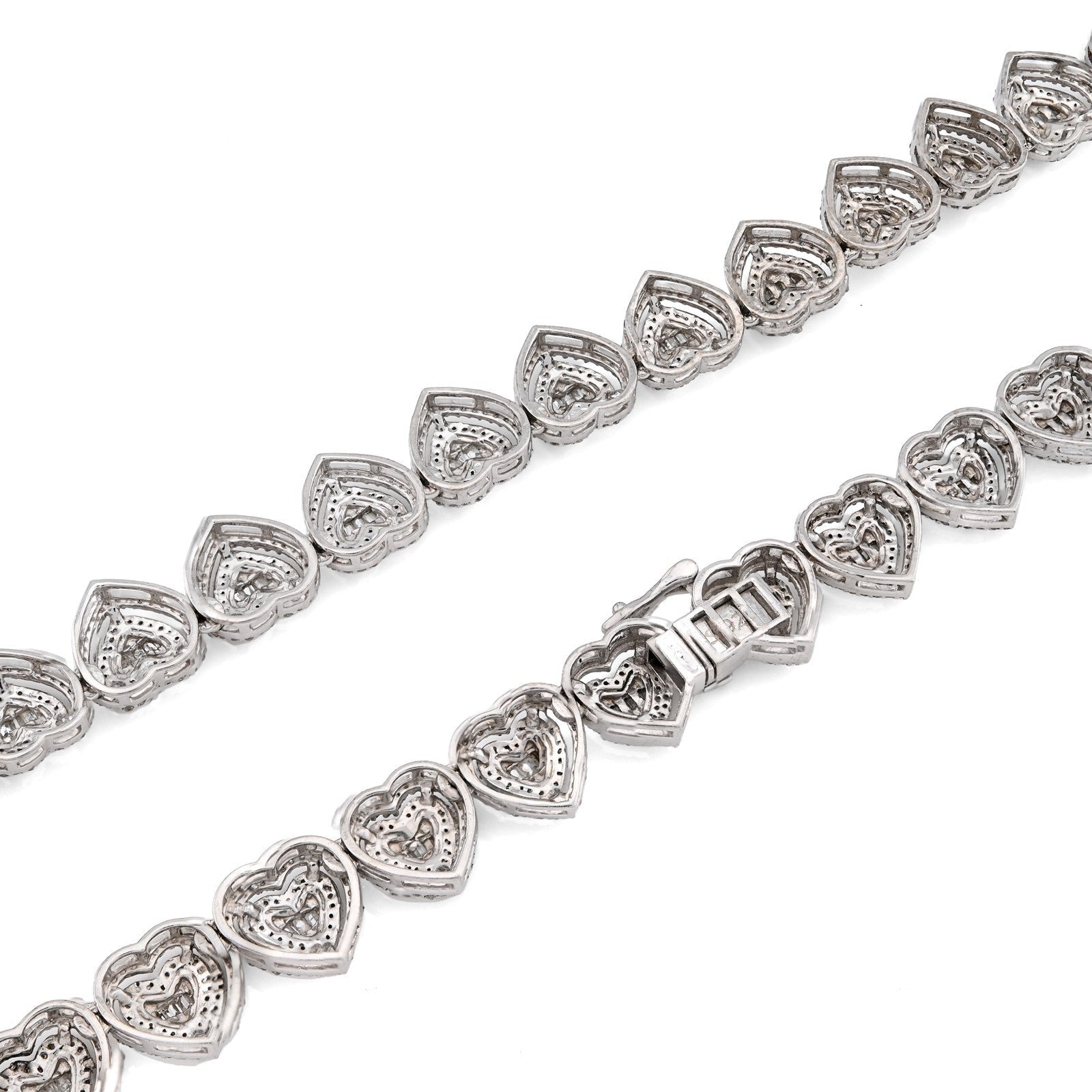 925 Sterling Silver 6CTW Natural Diamond Heart Shape Tennis Necklace 32.9g Chain - Elite Jewelers - Necklaces & Chains