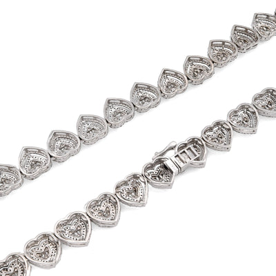 925 Sterling Silver 6CTW Natural Diamond Heart Shape Tennis Necklace 32.9g Chain - Elite Jewelers - Necklaces & Chains