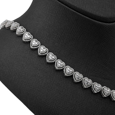 925 Sterling Silver 6CTW Natural Diamond Heart Shape Tennis Necklace 32.9g Chain - Elite Jewelers - Necklaces & Chains