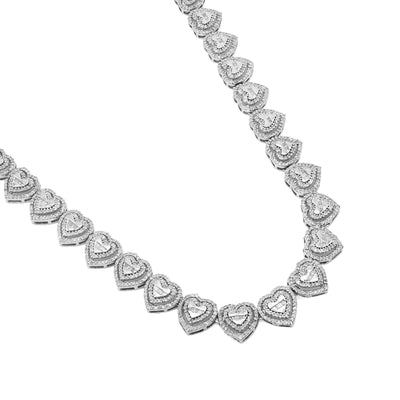 925 Sterling Silver 6CTW Natural Diamond Heart Shape Tennis Necklace 32.9g Chain - Elite Jewelers - Necklaces & Chains
