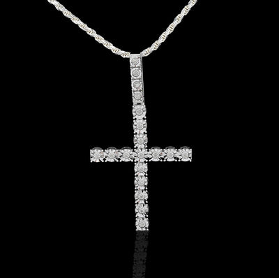925 Sterling Silver 7.6gms 0.6CTW Natural Diamond Solitaire Cross Pendant Charm - Elite Jewelers - Charms & Pendants