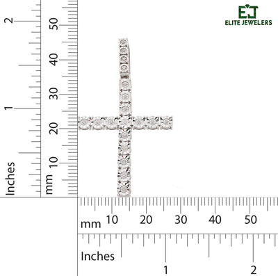 925 Sterling Silver 7.6gms 0.6CTW Natural Diamond Solitaire Cross Pendant Charm - Elite Jewelers - Charms & Pendants