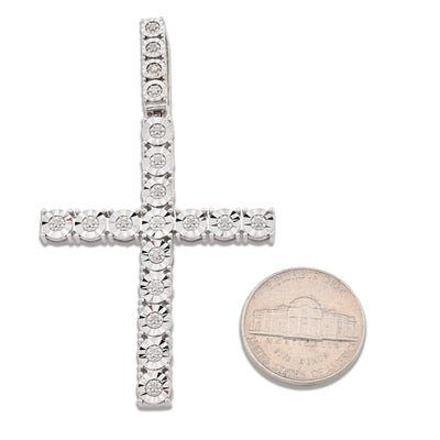 925 Sterling Silver 7.6gms 0.6CTW Natural Diamond Solitaire Cross Pendant Charm - Elite Jewelers - Charms & Pendants