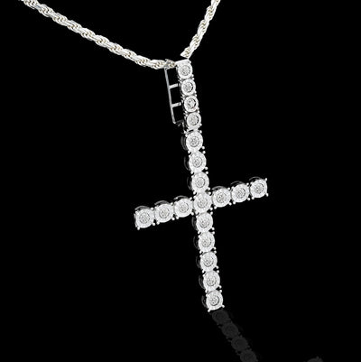 925 Sterling Silver 7.6gms 0.6CTW Natural Diamond Solitaire Cross Pendant Charm - Elite Jewelers - Charms & Pendants