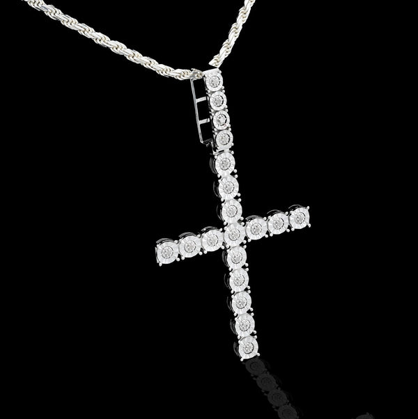 925 Sterling Silver 7.6gms 0.6CTW Natural Diamond Solitaire Cross Pendant Charm - Elite Jewelers - Charms & Pendants