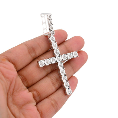 925 Sterling Silver 7.6gms 0.6CTW Natural Diamond Solitaire Cross Pendant Charm - Elite Jewelers - Charms & Pendants