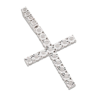 925 Sterling Silver 7.6gms 0.6CTW Natural Diamond Solitaire Cross Pendant Charm - Elite Jewelers - Charms & Pendants