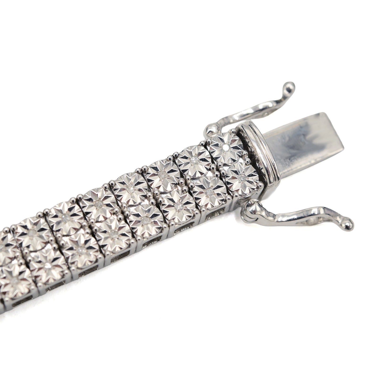 925 Sterling Silver Men 0.24CTW 2 Row Diamond Tennis Bracelet 26.7g 8In Armlet - Elite Jewelers - Bracelets