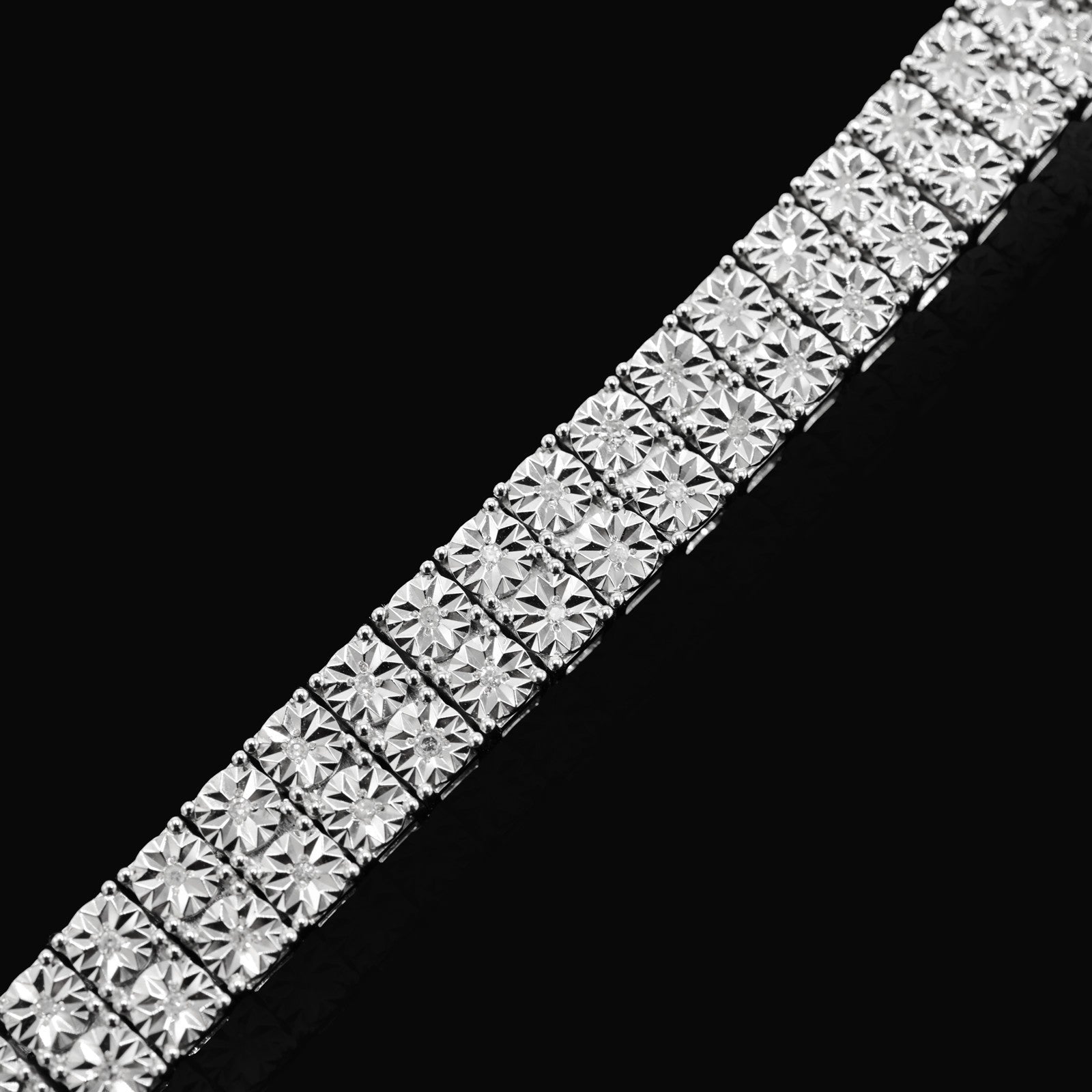 925 Sterling Silver Men 0.24CTW 2 Row Diamond Tennis Bracelet 26.7g 8In Armlet - Elite Jewelers - Bracelets