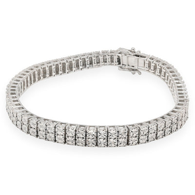 925 Sterling Silver Men 0.24CTW 2 Row Diamond Tennis Bracelet 26.7g 8In Armlet - Elite Jewelers - Bracelets