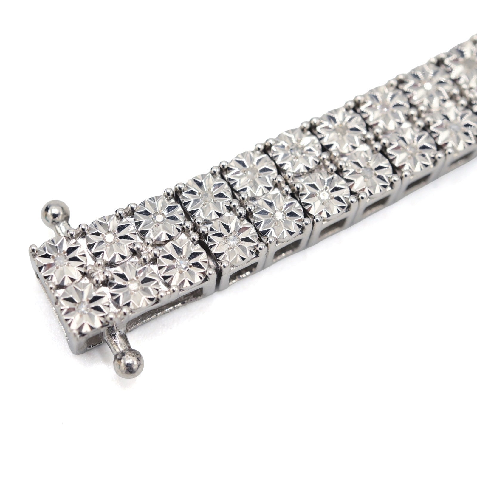 925 Sterling Silver Men 0.24CTW 2 Row Diamond Tennis Bracelet 26.7g 8In Armlet - Elite Jewelers - Bracelets