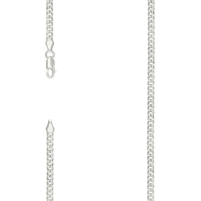 925 Sterling Silver Solid Pave Super Flat Cuban Chain 3MM 22In 6.1g Necklace - Elite Jewelers - Necklaces & Chains