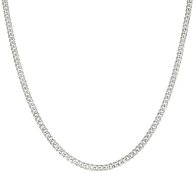 925 Sterling Silver Solid Pave Super Flat Cuban Chain 3MM 22In 6.1g Necklace - Elite Jewelers - Necklaces & Chains