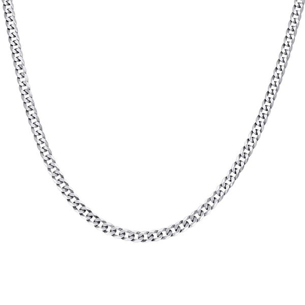 925 Sterling Silver Solid Super Flat Cuban Chain Rhodium 3MM 22In 6.1g Necklace - Elite Jewelers - Necklaces & Chains