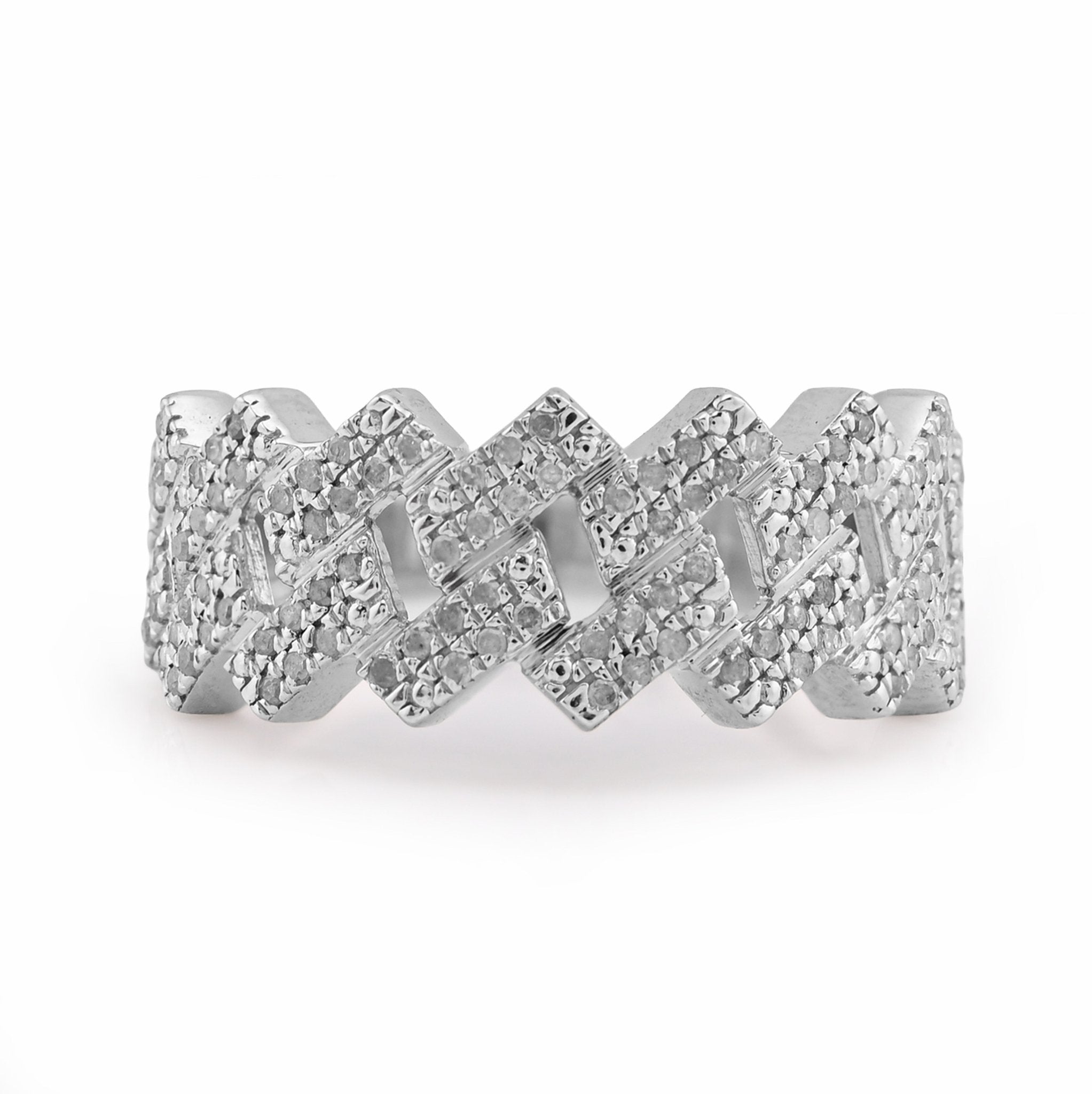 925 White Snake Cuban Link 0.375CT Natural Diamond Men Pinky Ring - Elite Jewelers - Rings