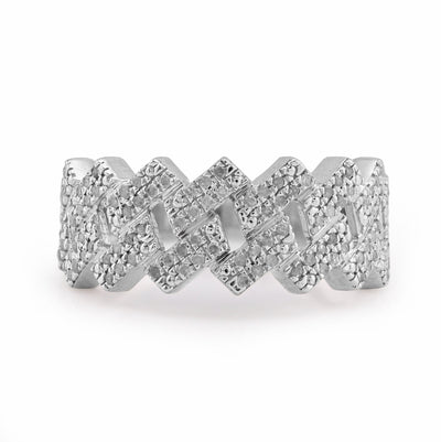 925 White Snake Cuban Link 0.375CT Natural Diamond Men Pinky Ring - Elite Jewelers - Rings