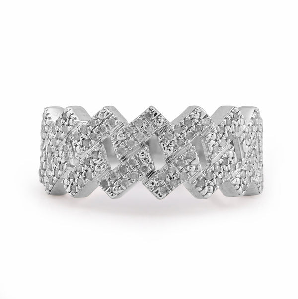 925 White Snake Cuban Link 0.375CT Natural Diamond Men Pinky Ring - Elite Jewelers - Rings