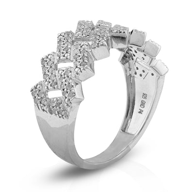 925 White Snake Cuban Link 0.375CT Natural Diamond Men Pinky Ring - Elite Jewelers - Rings