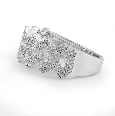 925 White Snake Cuban Link 0.375CT Natural Diamond Men Pinky Ring - Elite Jewelers - Rings