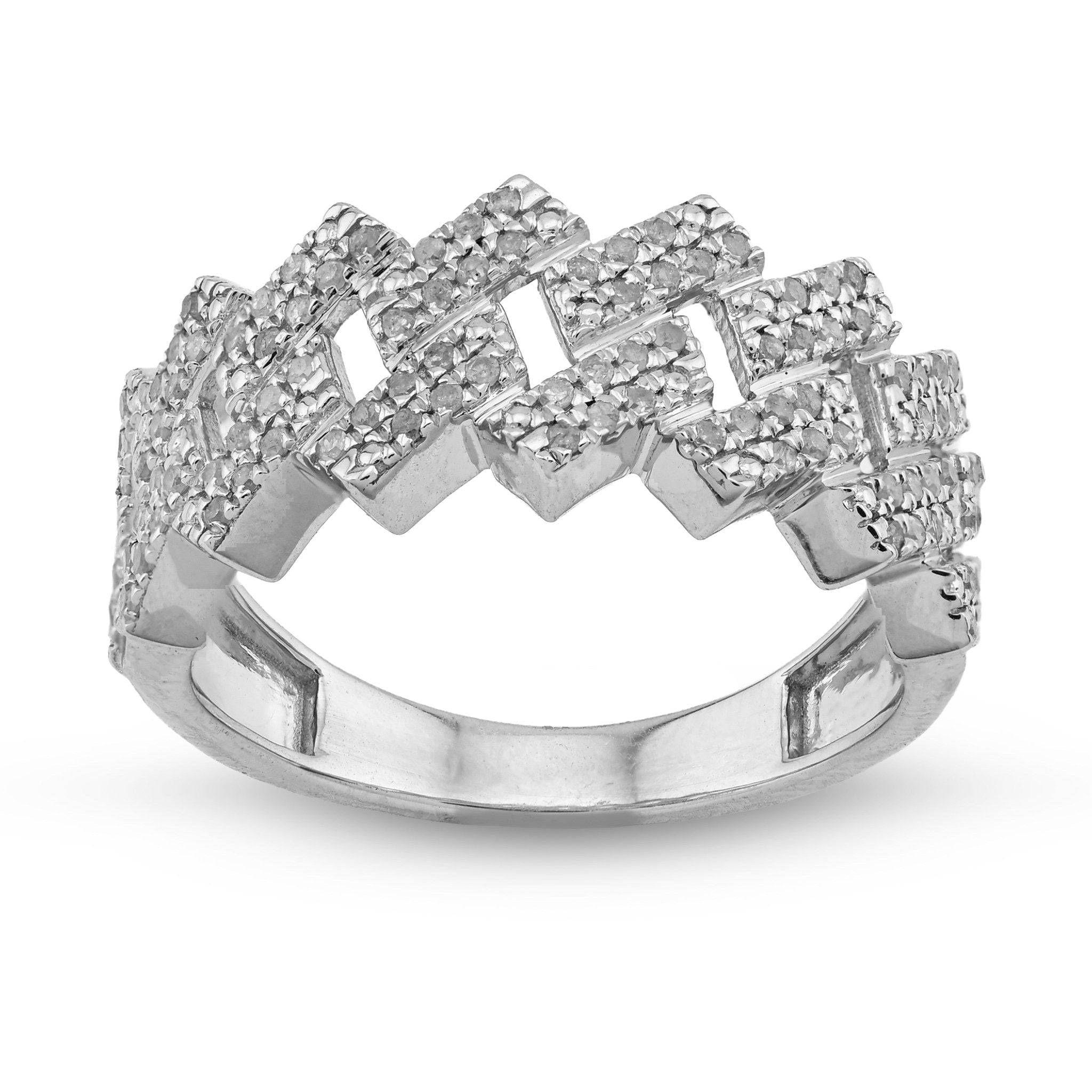 925 White Snake Cuban Link 0.375CT Natural Diamond Men Pinky Ring - Elite Jewelers - Rings