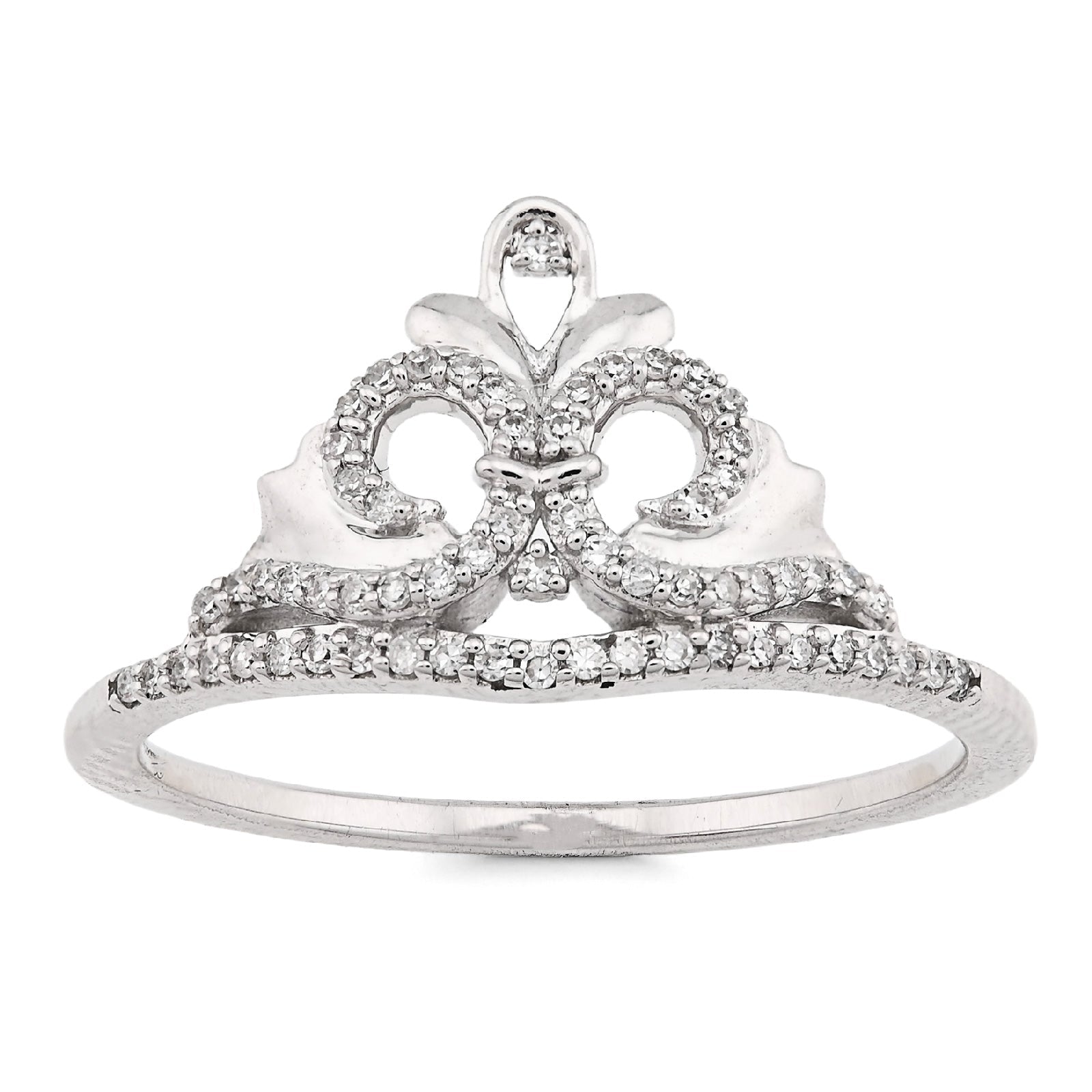 925 WS 0.10CT Natural Diamond Princess Crown Women Band RING - Elite Jewelers - Rings