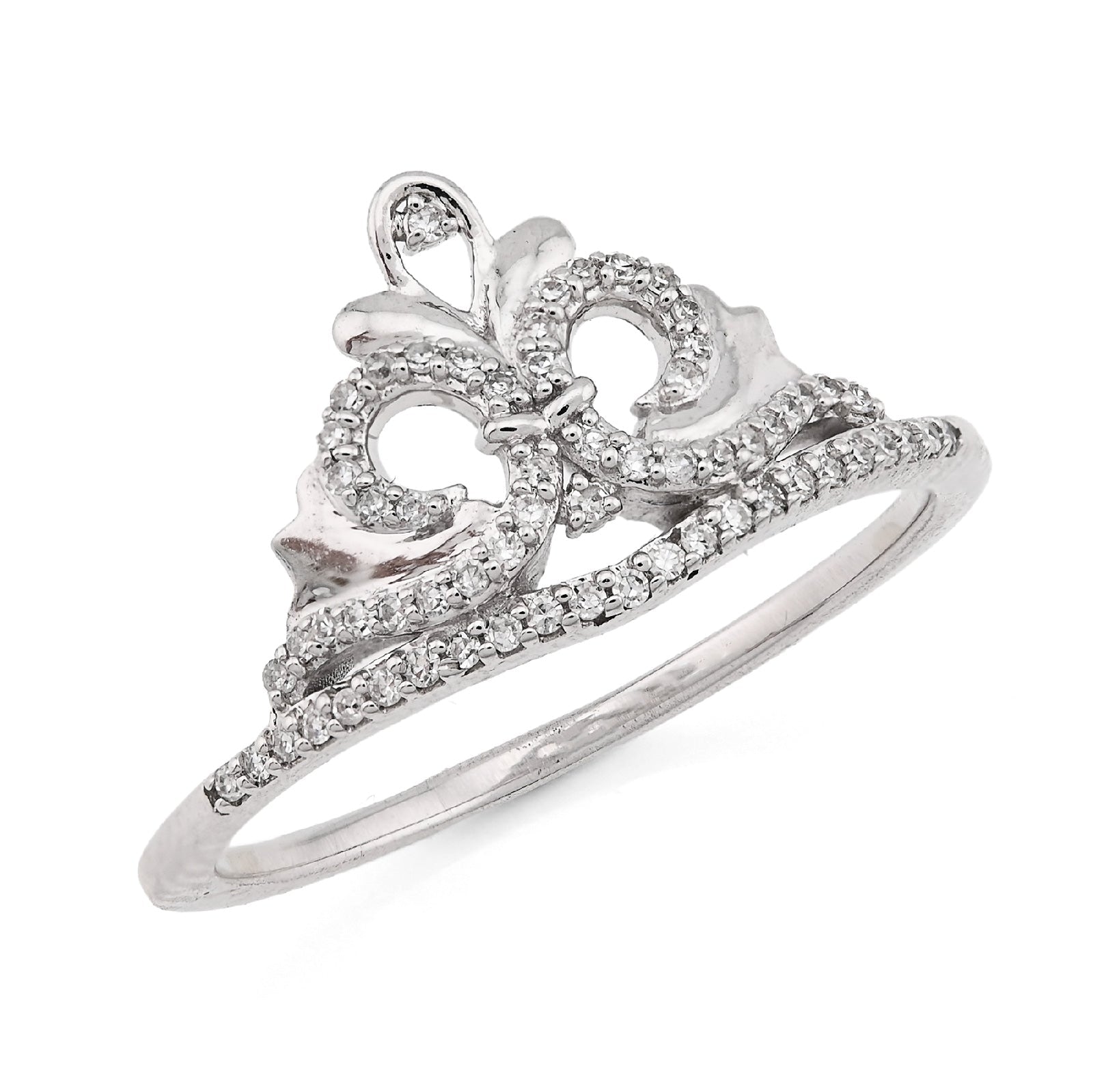 925 WS 0.10CT Natural Diamond Princess Crown Women Band RING - Elite Jewelers - Rings