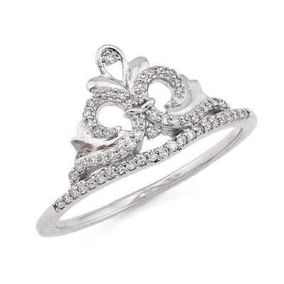 925 WS 0.10CT Natural Diamond Princess Crown Women Band RING - Elite Jewelers - Rings