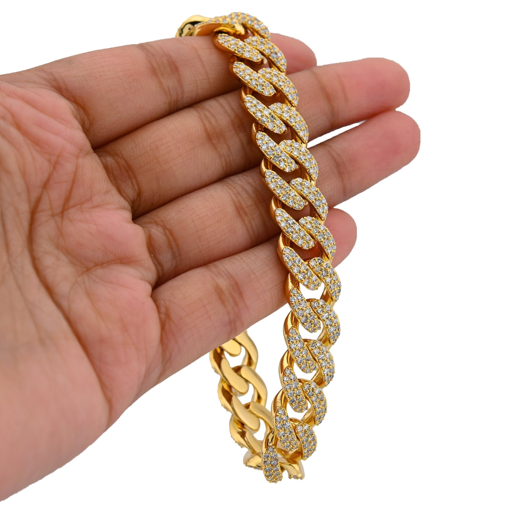 925 Yellow Cuban Link 12MM 9.25CT Lab Diamond 8" Men Bracelet - Elite Jewelers - Bracelets