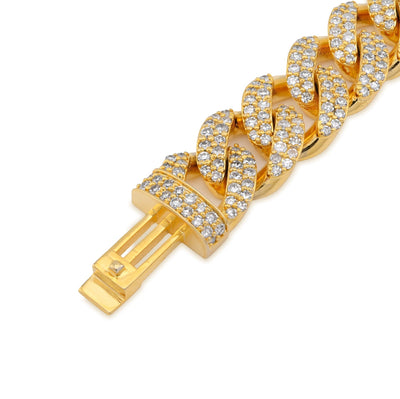 925 Yellow Cuban Link 12MM 9.25CT Lab Diamond 8" Men Bracelet - Elite Jewelers - Bracelets