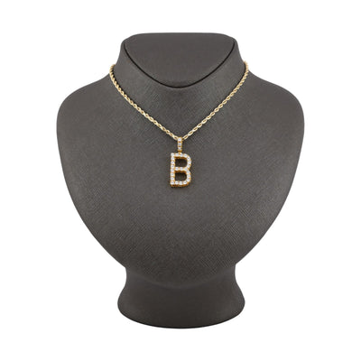 925 Yellow Natural 0.15 CTW Diamond Initial Alphabet "B" Pendant 2g Unisex Charm - Elite Jewelers - Charms & Pendants