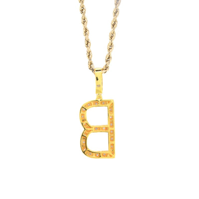 925 Yellow Natural 0.15 CTW Diamond Initial Alphabet "B" Pendant 2g Unisex Charm - Elite Jewelers - Charms & Pendants