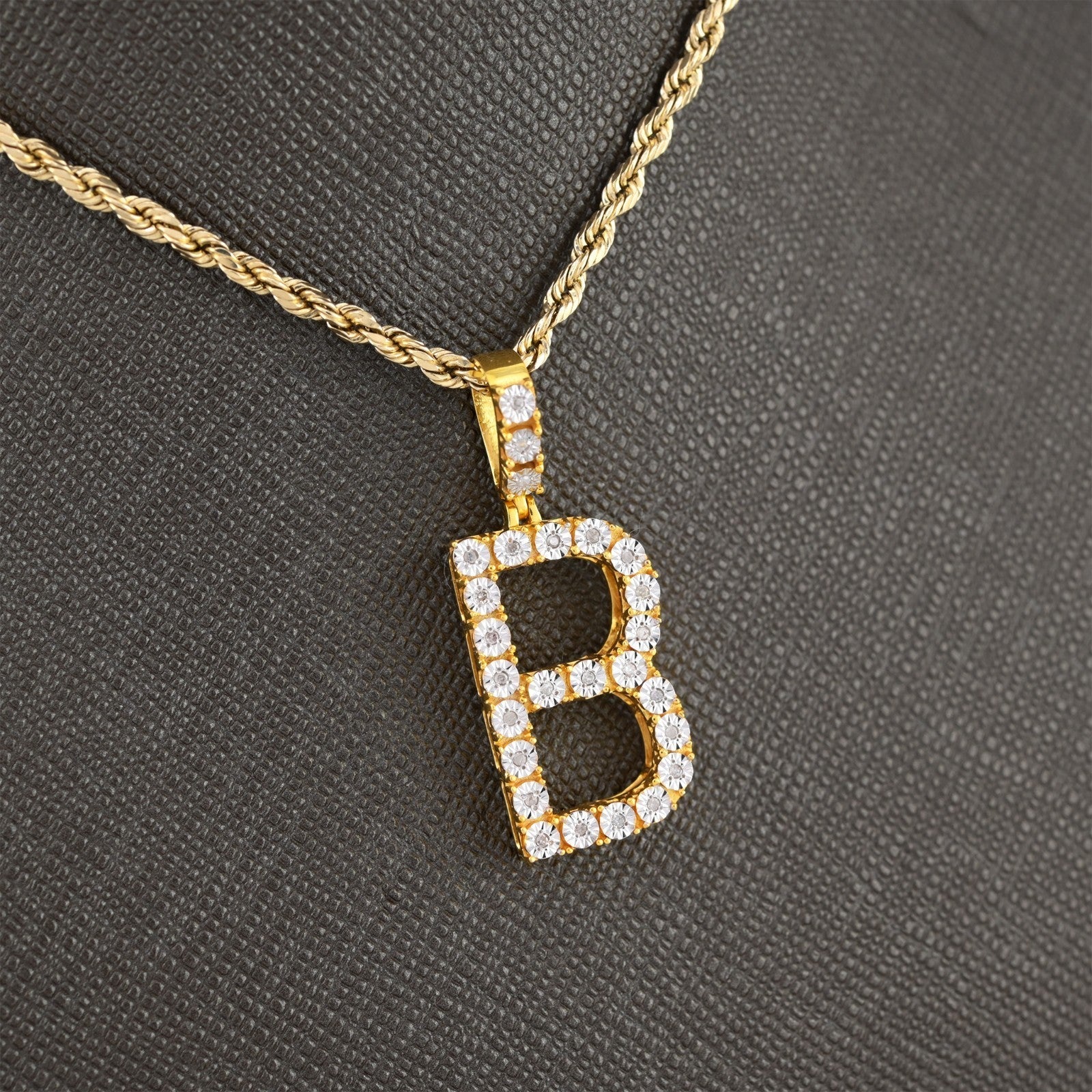 925 Yellow Natural 0.15 CTW Diamond Initial Alphabet "B" Pendant 2g Unisex Charm - Elite Jewelers - Charms & Pendants
