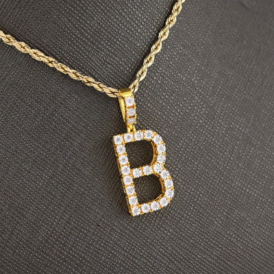 925 Yellow Natural 0.15 CTW Diamond Initial Alphabet "B" Pendant 2g Unisex Charm - Elite Jewelers - Charms & Pendants