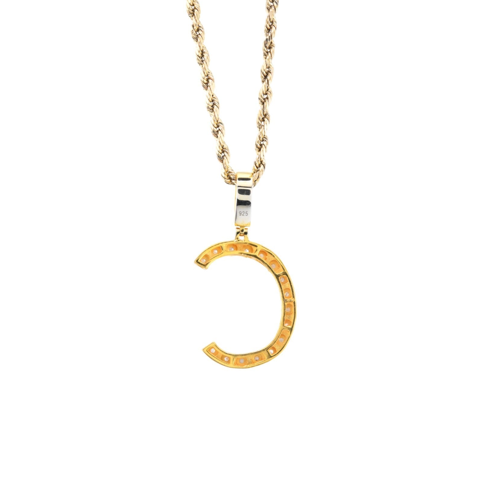 925 Yellow Natural 0.15 CTW Diamond Initial Alphabet "C" Pendant 2g Unisex Charm - Elite Jewelers - Charms & Pendants
