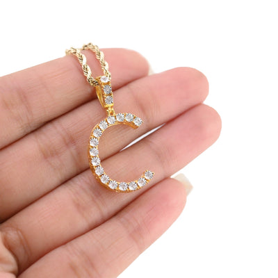 925 Yellow Natural 0.15 CTW Diamond Initial Alphabet "C" Pendant 2g Unisex Charm - Elite Jewelers - Charms & Pendants