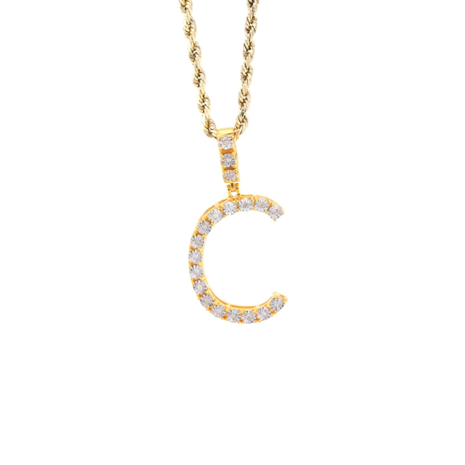 925 Yellow Natural 0.15 CTW Diamond Initial Alphabet "C" Pendant 2g Unisex Charm - Elite Jewelers - Charms & Pendants