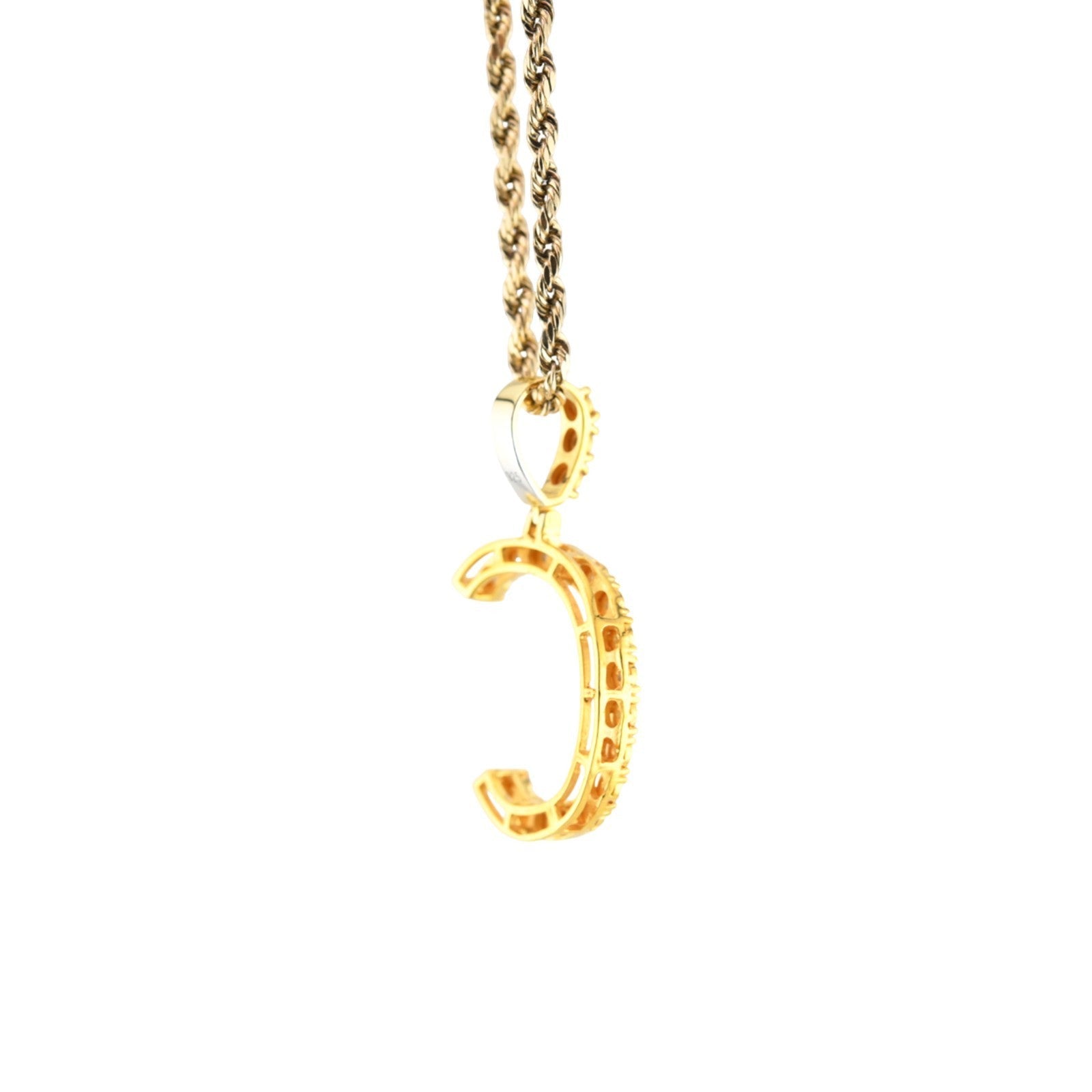 925 Yellow Natural 0.15 CTW Diamond Initial Alphabet "C" Pendant 2g Unisex Charm - Elite Jewelers - Charms & Pendants