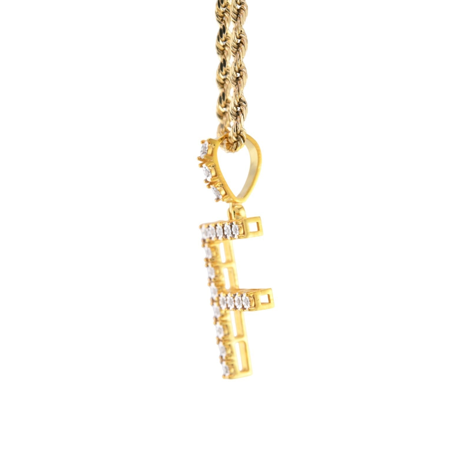 925 Yellow Natural 0.15 CTW Diamond Initial Alphabet "F" Pendant 2g Unisex Charm - Elite Jewelers - Charms & Pendants