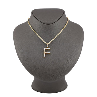 925 Yellow Natural 0.15 CTW Diamond Initial Alphabet "F" Pendant 2g Unisex Charm - Elite Jewelers - Charms & Pendants