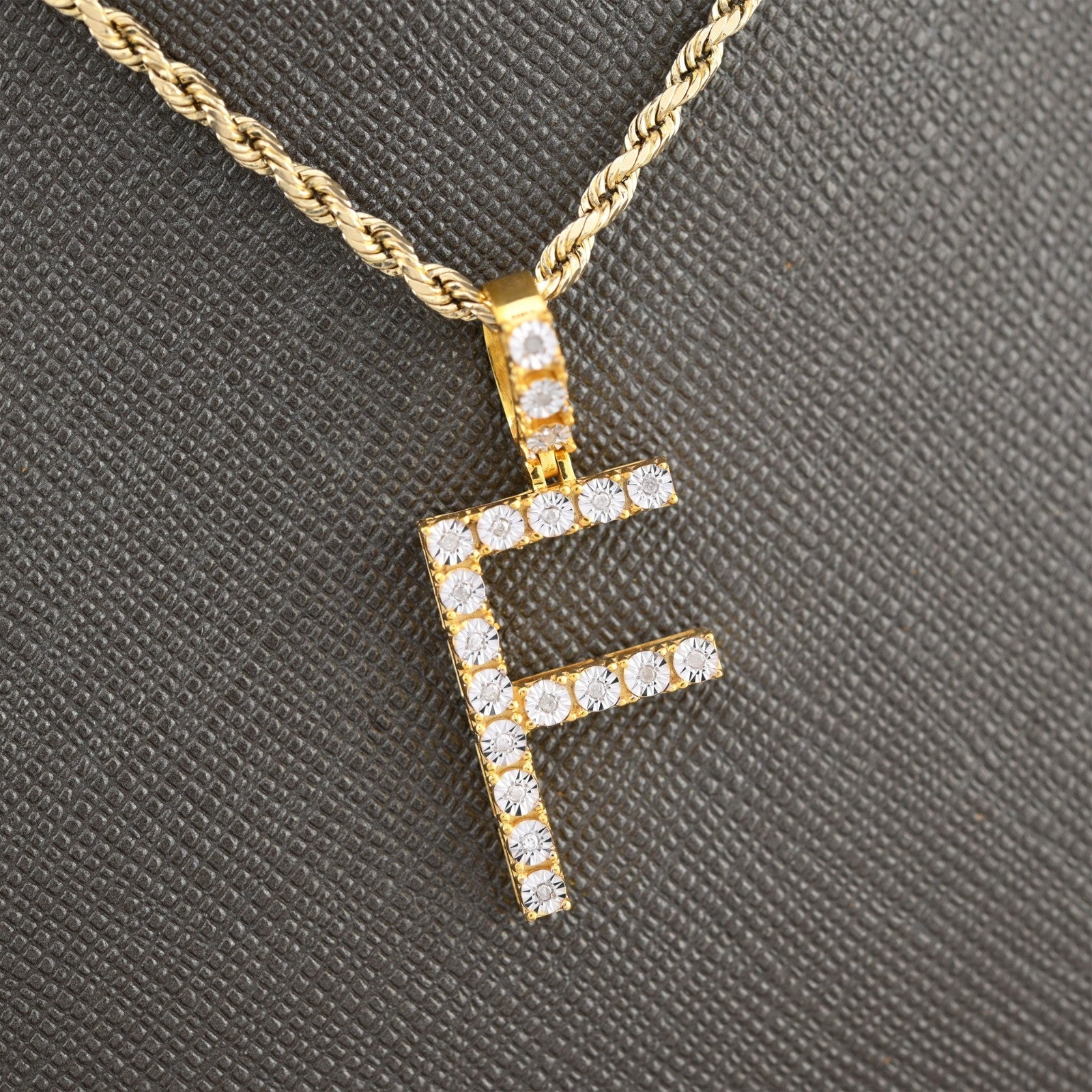 925 Yellow Natural 0.15 CTW Diamond Initial Alphabet "F" Pendant 2g Unisex Charm - Elite Jewelers - Charms & Pendants