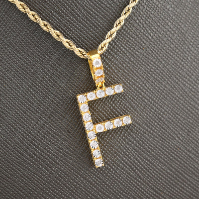 925 Yellow Natural 0.15 CTW Diamond Initial Alphabet "F" Pendant 2g Unisex Charm - Elite Jewelers - Charms & Pendants