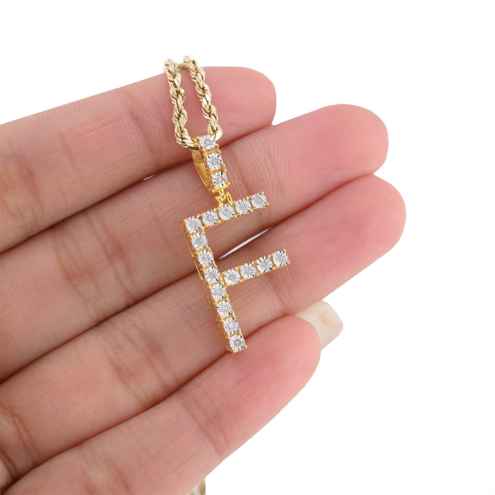 925 Yellow Natural 0.15 CTW Diamond Initial Alphabet "F" Pendant 2g Unisex Charm - Elite Jewelers - Charms & Pendants