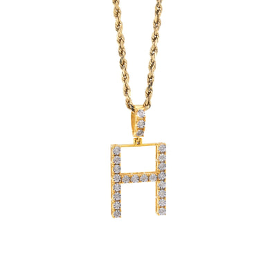 925 Yellow Natural 0.15 CTW Diamond Initial Alphabet "H" Pendant 2g Unisex Charm - Elite Jewelers - Charms & Pendants
