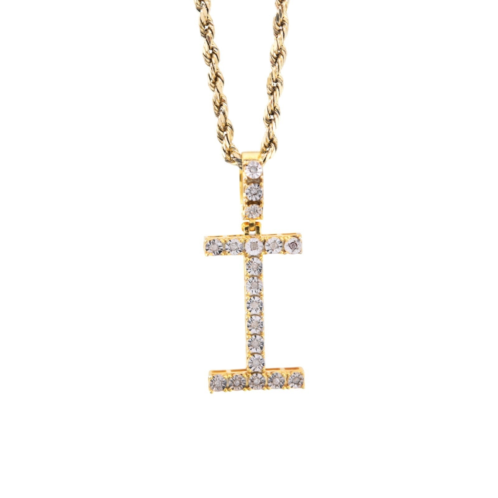 925 Yellow Natural 0.15 CTW Diamond Initial Alphabet "I" Pendant 2g Unisex Charm - Elite Jewelers - Charms & Pendants